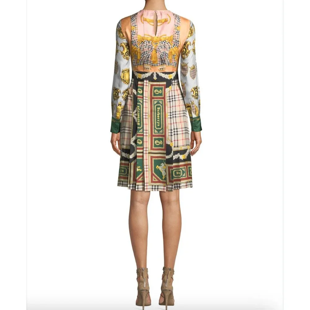 New Burberry Isidora Archive Scarf Print dress US 2 pleated silk